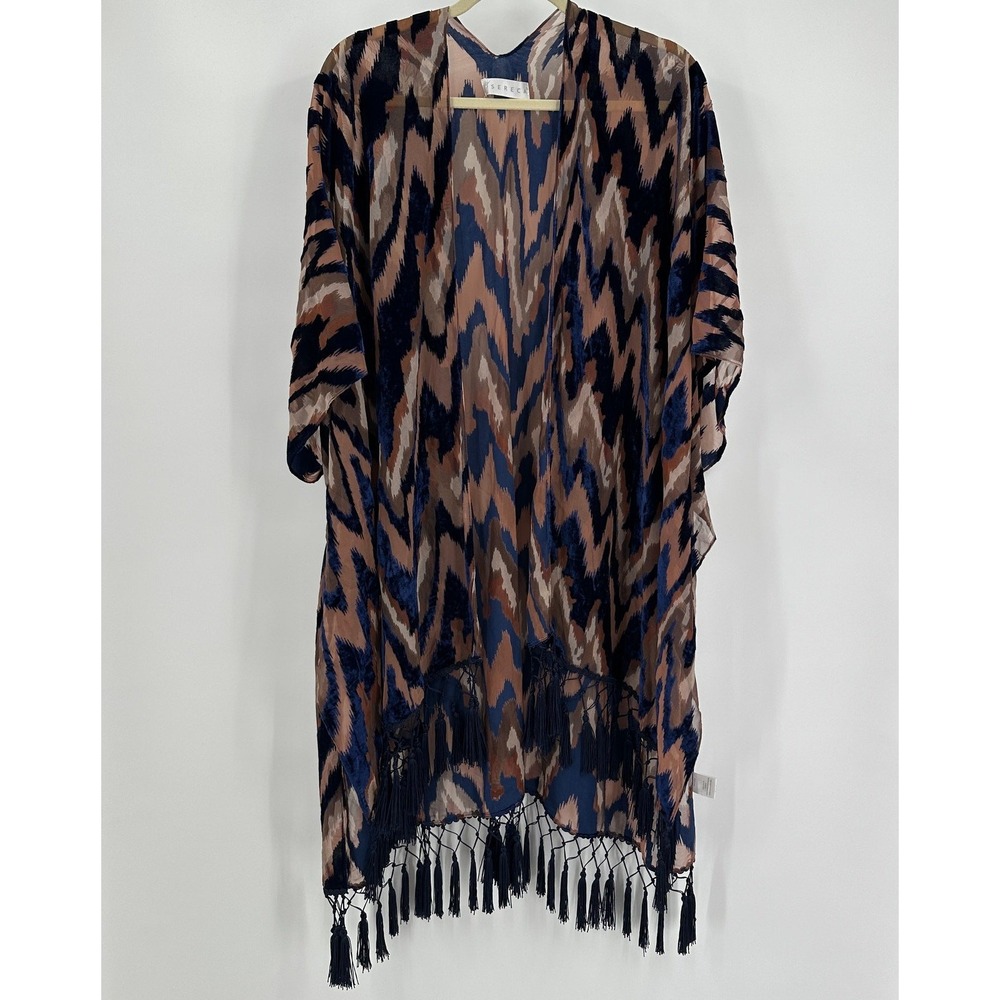 Womens Boho Kimono Size OS Burnout Velvet Fringe Festival Tribal Artsy Layering